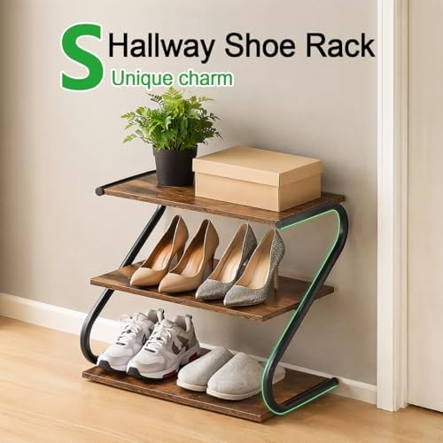 Small Shoe Rack for Entryway Closet, S-Shaped Wooden Shoe Shelf - Image 4