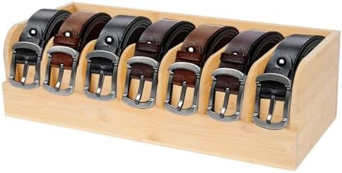 GTI Belt Organizer, 7 Compartments Belt Organizer for Closet and Drawer, Bamboo Display Case for Tie and Belt, Belt Storage Organizer for Men Women (Wooden) by GTI