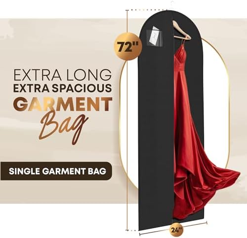 72" Long Dress Bags for Gowns - Wedding Dress Garment Bag for Dresses - Long Garment Bags for Hanging Clothes & Closet Storage - Durable Travel Bag for Women with ID Window - Image 2