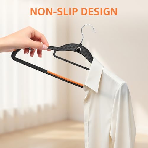 Yolife Cascading Plastic Clothes Hangers 20 Pack with Inner Hook for Vertical Storage, Slim Space Saving Hangers with Non-Slip Pads, 360° Swivel Metal Hook, Versatile, Black & Orange - Image 5