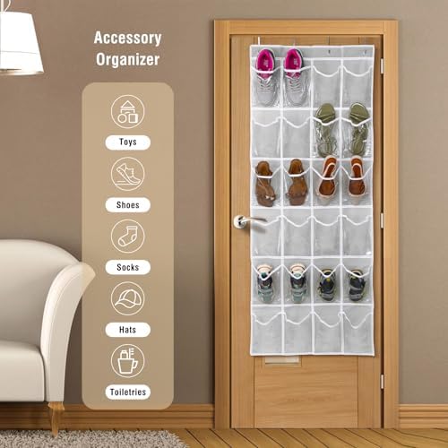 GOMAJI Over the Door 24 Pocket Hanging Shoe Organizer, Space Saving Hanging Storage Holder, Gray, (64" X 19") - Image 2