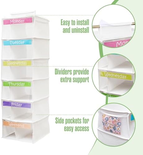 Kids Clothes Organizer, Weekly Clothes Organizer for Kids, Weekday, 6 Shelf - Image 4