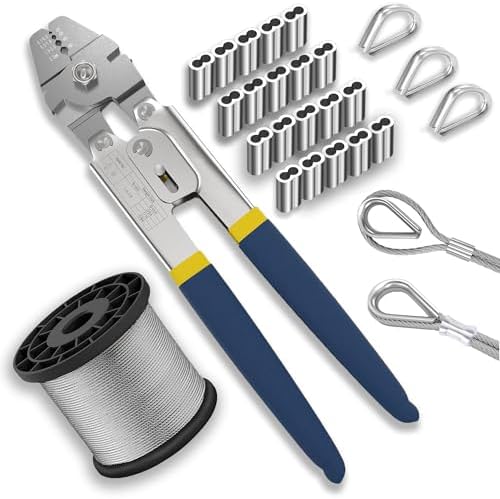 1/16" Wire Rope Crimping Tool Kit, 100FT Stainless Steel Cable by YingYa+BIS