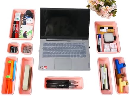 Kutesna 25 PCS Pink Drawer Organizer Set, 4 Size Interlocking Plastic Storage Bins for Office Supplies, Jewelry Makeup Vanity, Bathroom Kitchen, Home Organization Closet, Gadgets Small Items - Image 6