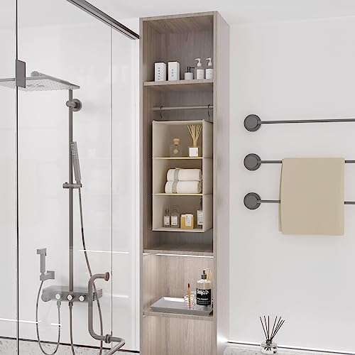Hanging Closet Organizer 3-Tier, Oxford Wardrobe Storage, Beige Houndstooth - Image 6