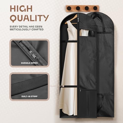 Lazebox 65" Travel Garment Bag with Accessories Zipper Pocket, Heavy Duty Suit Bag for Suits, Tuxedos, Dresses, Coats, Black, 1 pack - Image 3