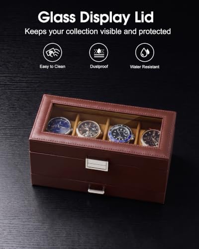 Lolalet 4-Slot Watch Case for Men, Mens Jewelry Box with Glass Lid-Espresso - Image 2