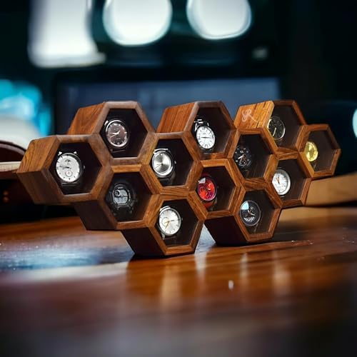 Extra Large 12 Slot Superior Rosewood Honeycomb Wall Mounted Watch Box Display Case Holder for Men, Vintage Hanging Watch Storage Organizer to Keep Watches Safe and Sophisticated by RoyalCraftExpertise