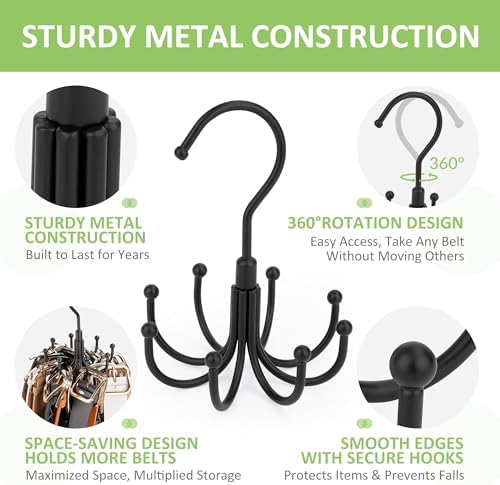 2 Pack Belt Hangers for Closet, Rotating Belt Organizer, Holds 48 Belts - Image 4