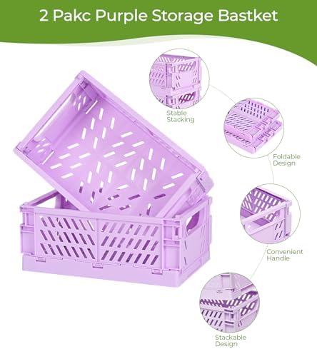 HUUSMOT 2-Pack Collapsible Plastic Storage Baskets, Purple, 9.8"x6.5"x3.8" - Image 2