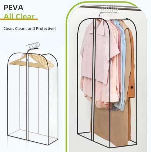 LANDNEOO 6 Pack Clear Garment Bags for Hanging Clothes with Zippers on Double Sides - 10'' Clothes Storage for Coat, Dress, and Fur in Closet - 40'' Long Suit Bags - Image 4