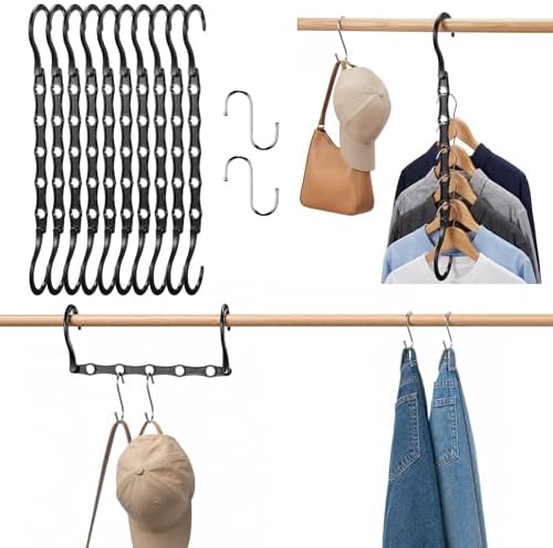 10 Pack Black Space Saving Hangers for Closet Organizers and Storage, 9.4 inch with 5 Enclosed Anti-Slip Hole, Clothing Hangers for Small Apartment & Small Closets and Dorm Room Essentials by NEDLEDK