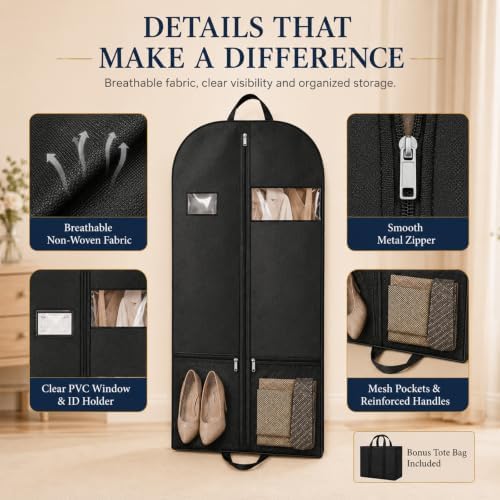 Suit Garment Bag for Men, 54-Inch Travel Cover with Rear Zip Storage - Image 3