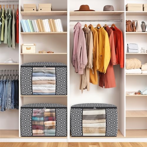100L 3 Pack Storage Bags, Foldable Clothes Bins with Clear Window, Black - Image 6