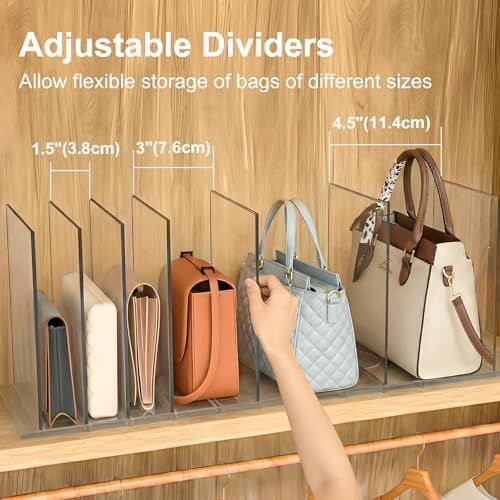 SortNStore Bag & Purse Organizer for Closet: Adjustable Clear Handbag Storage Shelf - Plastic Clutch Dividers for Closet Organizers and Storage - Keep Carteras & Pocketbook Upright (Pack of 3) - Image 3