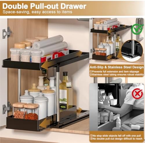 NIUXX Expandable Under Sink Organizer: 2 Tier Under Cabinet Organizer - Image 5