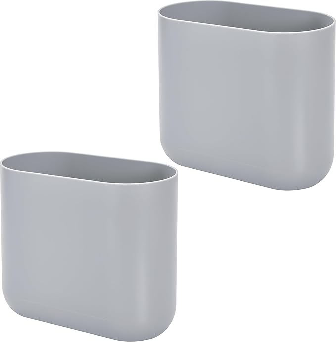 iDesign Small Slim Plastic Bathroom Trash Can, Garbage Can for Bedroom, Office, Desk, Dorm, 2-Pack, Gray
