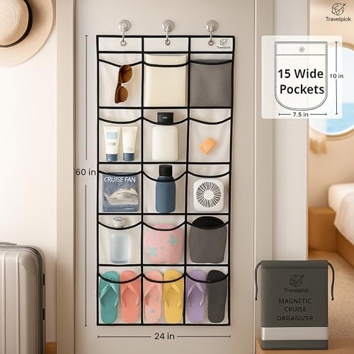 Cruise Ship Magnetic Door Organizer, Over The Door Organizer For Cruise Cabins, Magnetic Shoe Rack - 3 Strong Anti-Scratch Magnets - 15 Large Durable Pockets To Store Cruise Essentials 2026 - Image 4