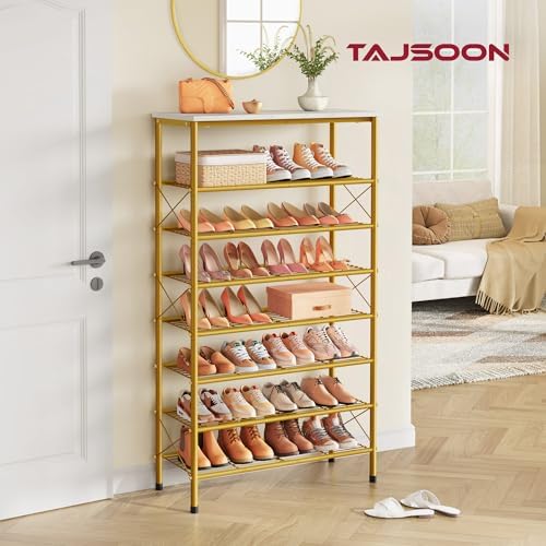 Tajsoon 8 Tier Shoe Rack Organizer for 28-32 Pairs of Shoes, White & Gold - Image 4