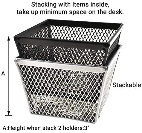 HAHIYO Stackable Paper Clip Mesh Holder Cup 2.2" Height 4 Pack Sturdy Paperclip Holder Container for Desk Drawer Organizer Collection for Home Office School Black Silver Soft Foam Feet No Sharp Edges - Image 2