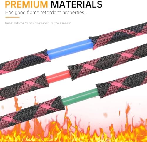 Braided Cable Sleeve, 33ft Expandable Wire Loom for Automotive Wiring Harness & PC Case, Pet-Proof Chew Resistant Cord Protector, Flexible Cable Management (Black-Pink, 10mm (3/8")) - Image 3