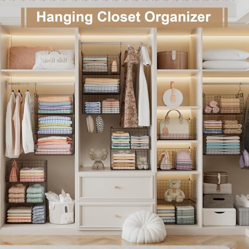 Jautokerdar 3 Tier Closet Hanging Shelves with Divider, Extra Large Closet Organizers and Storage, Clothes Hanging Organizer Clothing Sweaters Handbags Clutches Accessories - Image 5
