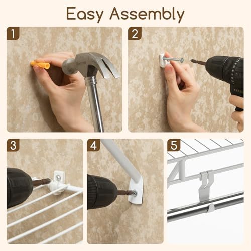 COSTWAY Closet Shelves Wall Mounted, Ventilated Shelf with Hanging Rod - Image 6