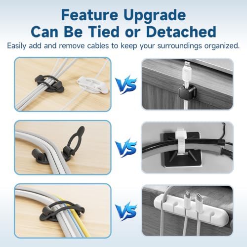 Adjustable Cable Management Clips, Self Adhesive Cord Organizer with Elastic Loop, Reusable Cable Holder for Desk, Under Desk, Wall, TV, Office, Home, Charging Cables, USB, HDMI, PC Wires (10, Black) - Image 4