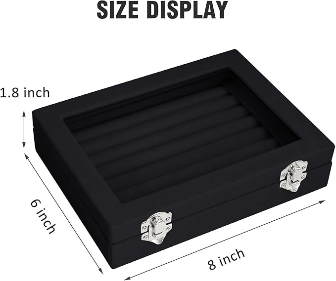 Vicoter Rings Organizer Tray 7 Slots Velvet Jewelry Earring Storage Box with Transparent lid Jewelry Display Case for Girls Wife Mom Women (Black)