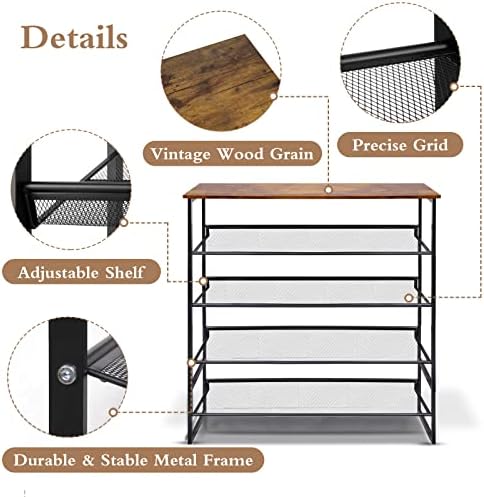 Garden 4 you Shoe Rack for Entryway 5 Tiers 11.8" D x 29" W x 36.5" H, Metal Shoe Rocks with Brown Wooden Tabletop, Angled Shoes Rack with Adjustable Mesh Shelves for Entryway Hallway Closet - Image 6
