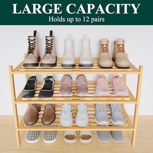 Smiry Bamboo Shoe Rack, 5 Horizontal Slats, 3 Tier - 26.8" Wide, Natural - Image 6
