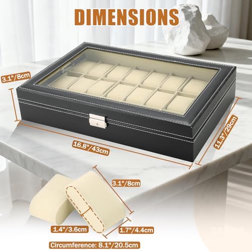 MAOPINER 24 Slot Watch Box with Glass Display Lid Watch Storage Case - Image 2