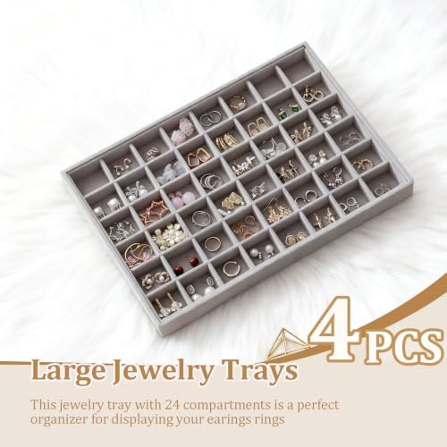 Large Velvet Jewelry Drawer Organizer Trays Set of 4, 48 Grids - Image 2