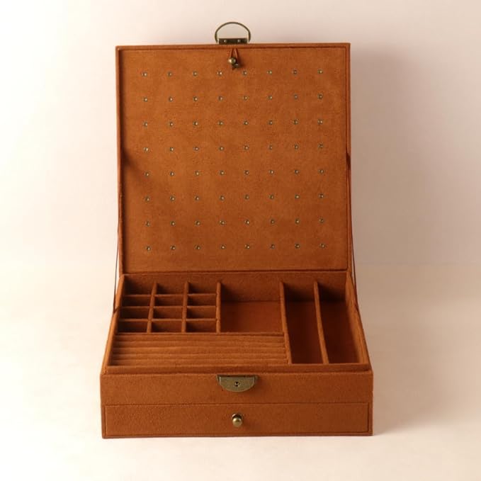 Women Jewelry Box Lockable 3 Layers Large Jewelry Organizer Storage Case for Earrings Necklaces Rings Bracelets,Green Display Jewel Holder (Caramel)
