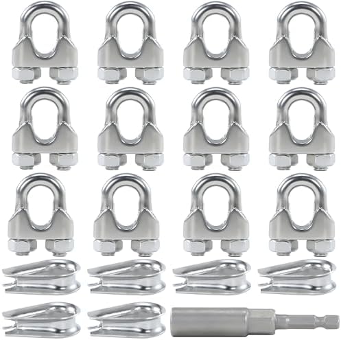 12PCS 3/16-1/4 Inches M5 Stainless Steel Wire Rope Clips,6PCS Thimbles by HEVERP