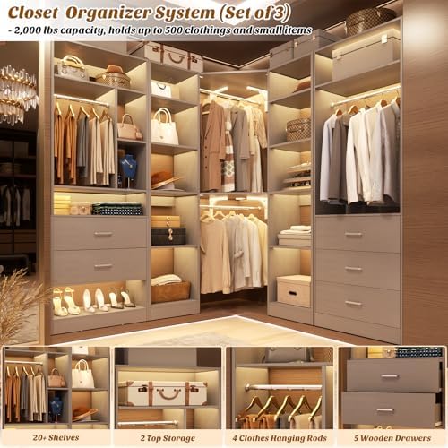 Besiost Corner Closet System with 5 Drawers, Closet Organizer Systems - Image 4