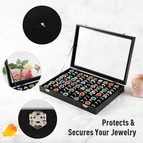 Pangkeep Ring Organizer Display Case,Black Jewelry Storage Tray,100 Slots - Image 3