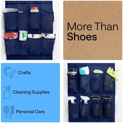 GORILLA GRIP Over the Door Shoe Organizer, 24 Large Pockets, Navy - Image 6