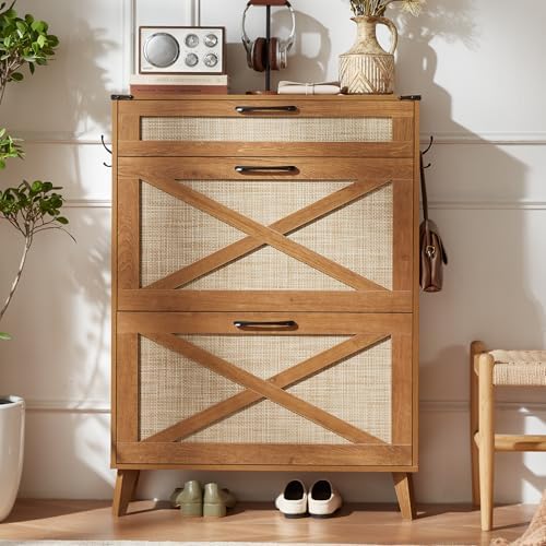 LEYAOYAO Rattan Shoe Cabinet Storage for Entryway with 2 Flip Drawers by LEYAOYAO-Findtheshiningpointofyourideallife%EF%BC%81