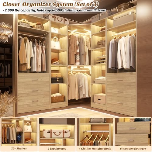 Besiost Corner Closet System with 6 Drawers, Corner Closet Organizer System - Image 4