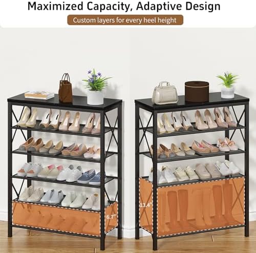 Shoe Rack for Entryway, 6 Tier Shoe Organizer with Mesh Shelves, Metal Shoe Storage for Closet Garage, Black - Image 4