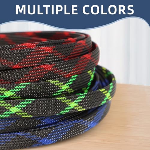 Expandable Braided Sleeving, PET Automotive Wire Loom, Flexible Cable Management for Audio Video and Other Home Device, Cord Protector from Pets (Black Red, 1/8" x 25ft) - Image 2