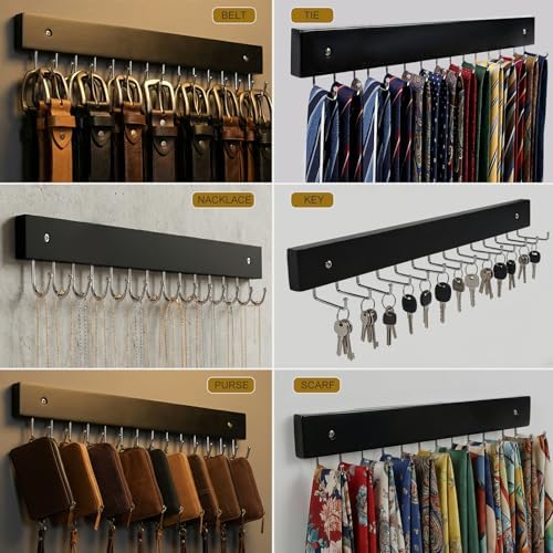 2Pack Wall-Mounted Belt & Tie Rack Organizer, Wooden with 28 Rotating Hooks - Image 7