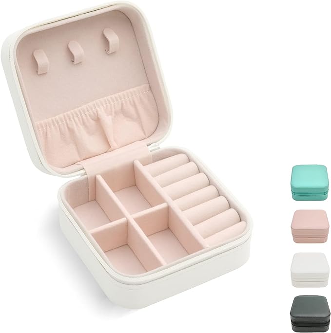 TRODANCE Mini Jewelry Case, Small Travel Jewelry Organizer, Portable Jewelry Box Mini Storage Organizer Display Box For Rings Earrings Necklaces (White)