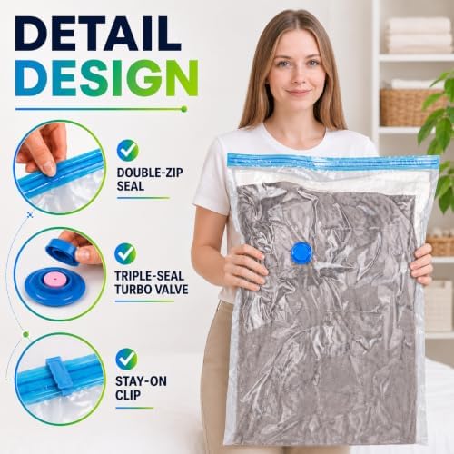 Vacuum Storage Bags,30Pack Vacuum Seal Bags with Electric Air Pump,Vacuumm Seal Bag for Clothing,Travel,Clothes,Comforters,Blankets,Pillows-6 Jumbo+6 Large+6 Medium+6 Small+6 Roll Up Space Saving Bag - Image 7