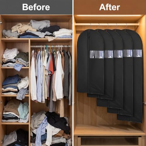 62Inch Garment Bags Covers,Black Hanging Clothes Bag, Suit Cover Bags with Clear Window for Hanging Closet Clothes Storage and Travel (Black, 62 inch) - Image 6