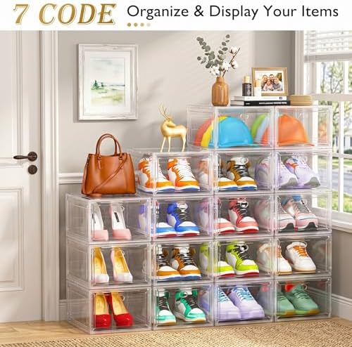 Sturdy Clear Shoe Organizer with Magnetic Door, Stackable Shoe Storage Box - Image 4