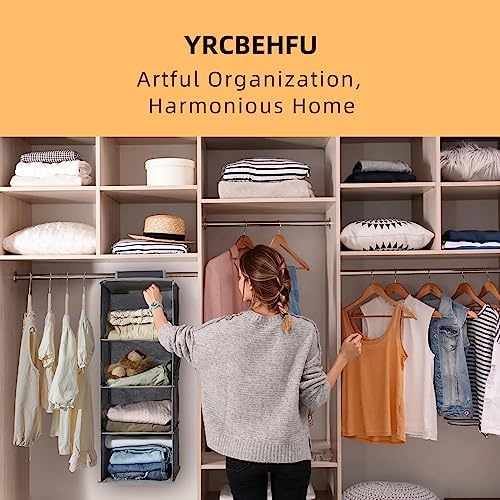 2 Packs Hanging Closet Organizer Storage, 3-Shelf Hanging Shelves for Closet, Closet Clothes Organizer and Storage with Side Pocket, Beige - Image 3