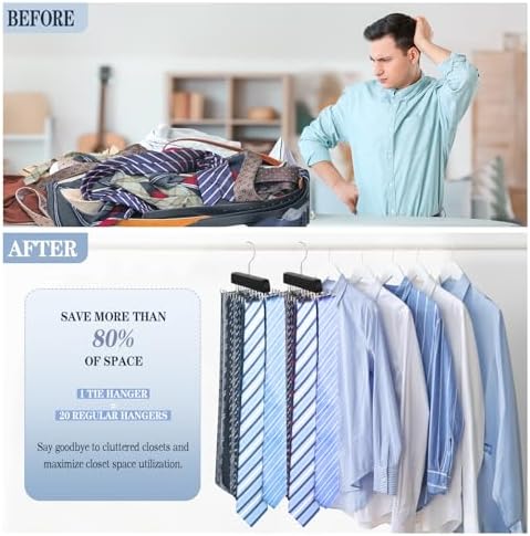 2PC Tie Rack Organizer, Tie Hanger for Closet with 20 Foldable Hooks, Black - Image 5