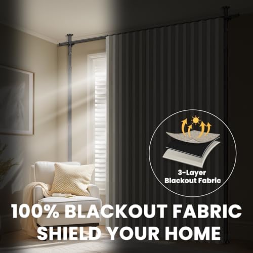 100% Blackout Room Divider Curtains Sets Cream White W100 x L84 in,2 Panels Curtain Rods No Drilling Adjustable Tension (H) 43-120×(W) 35-200 in for Studio Apartment Dorm Office - Image 5